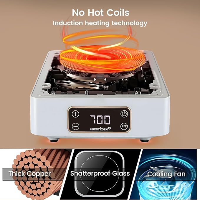 Mini Induction Cooktop 700W, 120V Portable Single Induction Burner ??Compact Electric Hot Plate for Small Kitchens, Travel, RV, Camping ??Quick Heat for Coffee, Tea, Flameless, Easy-Clean