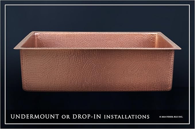 Luxury 30" Heavy 12-Gauge Hammered Copper Undermount/Drop-In Kitchen Sink, Includes Antique Copper Grid, Flange, Medium Patina, FSW1115