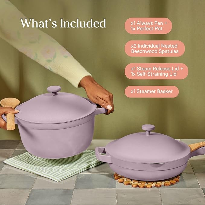 Our Place Cookware Duo | 7-Piece Ceramic Cookware Set with 10.5" Always Pan 2.0, 5.5 Qt Perfect Pot & Strainer Basket | Induction & Oven Safe up to 450째F | Nonstick, Non-Toxic Cookware | Char
