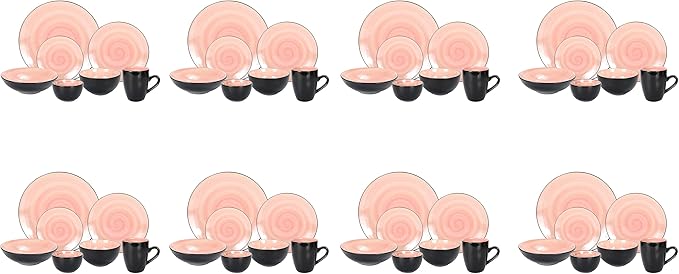 Stoneware Sonoma Dinnerware Set, Black + Speckled Spin Wash (56pc Set, Rose)