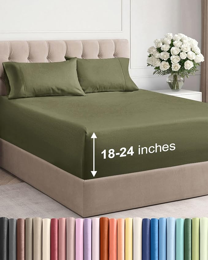 Extra Deep Twin Sheet Set - 4 Piece Breathable & Cooling Sheets - Hotel Luxury Bed Sheets Set - Easy & Secure Fit - Soft, Wrinkle Free & Comfy Sheets Set - Sage Green Sheet Set with Extra Deep Pockets
