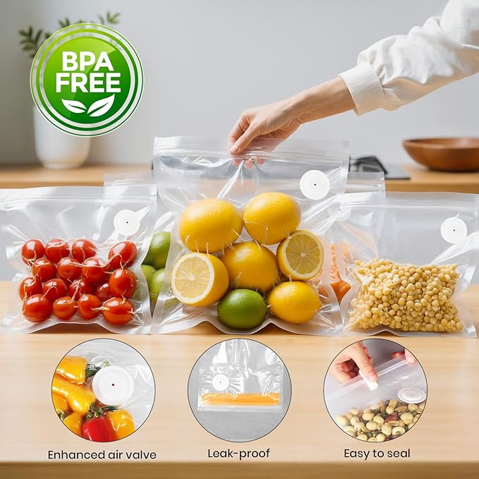 FEPPO Vacuum Sealer Bags for Food, 30 PCS 8.3"횞8.7" Reusable Vacuum Seal Bags with Air Valve for Food Storage, Ideal for Freshness Preservation