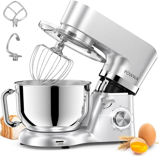 7.5 Quart Electric Mixer, 6+1 Speed 660W Tilt-Head Kitchen Food Mixers with Whisk, Dough Hook, Mixing Beater & Splash Guard for Baking, Cake, Cookie (Silver)
