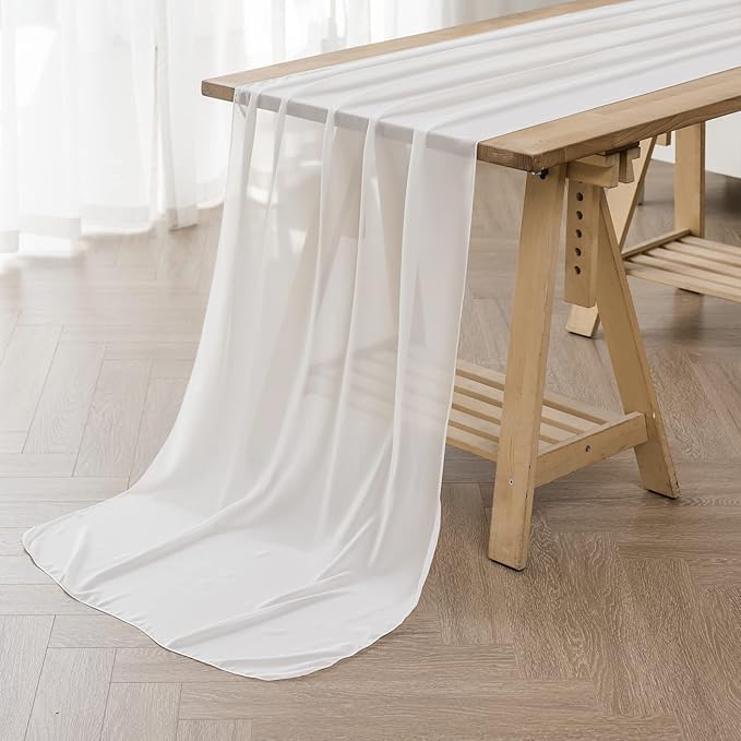 flohar 6Pack 9ft Chiffon Table Runner 14x108 Inch Sheer Romantic Table Runner for Wedding Birthday Party Bridal Shower Outdoor Decoration-Ivory