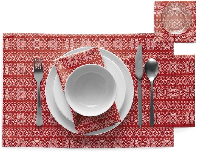 MY DRAP Washable And Reusable Cloth Placemat - 17.7 x 12.6 in (6 Per Roll, Cotton Noel)