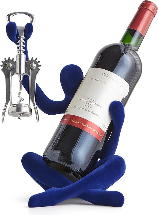 XINXUAN Abstract Wine Bottle Holder Home Decor, Resin Hollow-Out Design Decorative Wine Rack (Flocking - Blue)
