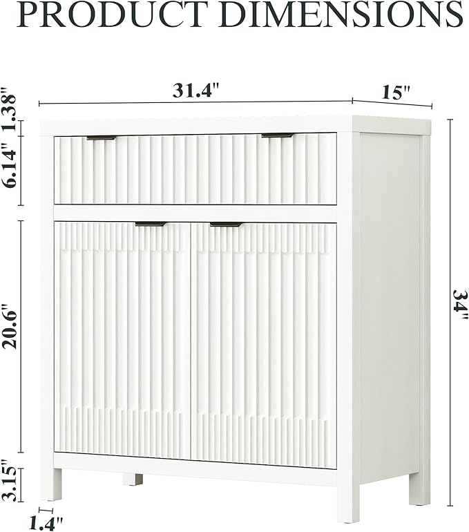 FLOWBACK Buffet Cabinet with Storage,Modern Credenza with Fluted Doors & Shelves Coffee Bar Media Console Accent Cabinets for Living Room, Entryway (White, 2 Door + 1 Drawer(2 Piece))