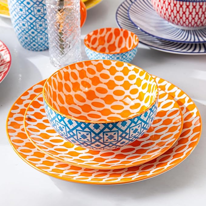 Cerkik Ceramic Soup Bowls Set - 23 Oz Deep Cereal Bowl for kitchen - 6 Inch Porcelain Salad Bowl for Pasta, Dessert, Ramen - Microwave Dishwasher Safe - Set of 6 - Assorted Colors