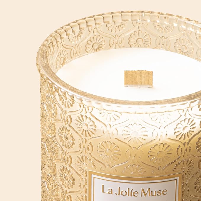 LA JOLIE MUSE Vanilla Bomb Candle| Vanilla, Lemon Zest & Patchouli |19 oz Large Wooden Wick | Natural Soy Wax | 90 Hours Clean Burn | Gift-Ready for Hosts | Seasonal Home D챕cor