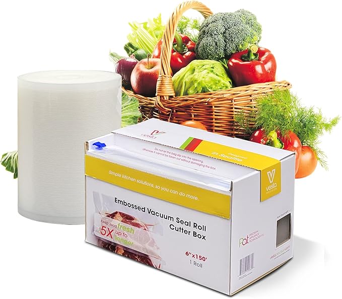 6" x 150' Vacuum Sealer Bags for Food Saver, with Cutter Dispenser, Commercial Grade Vacuum Sealer Rolls for Custom Sizing, BPA-Free, Ideal for Sous Vide Cooking, Meal Prep and Storage