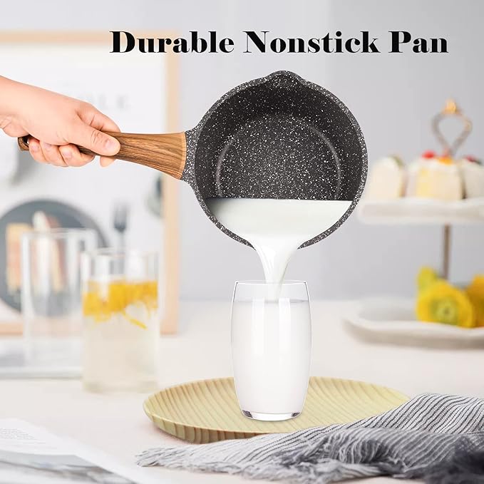 Nonstick Saucepan with Lid, 1.8 Quart Classic Red Granite Coated Pasta Soup Pot for All Stovetops, 7 Inch Small Sauce Pan for Cooking Sauce Soup and Milk