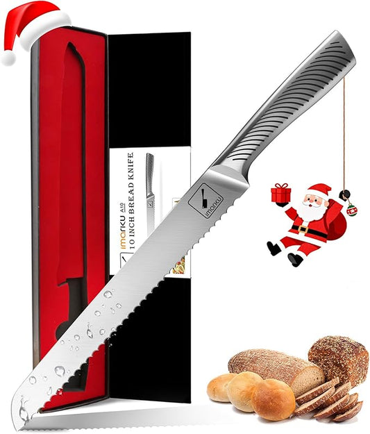 imarku Bread Knife 10 Inch: German High Carbon Stainless Steel Professional Grade Serrated Bread Knife, Razor Sharp Edge Cake Knife for Homemade Bread/Bagels/Cake