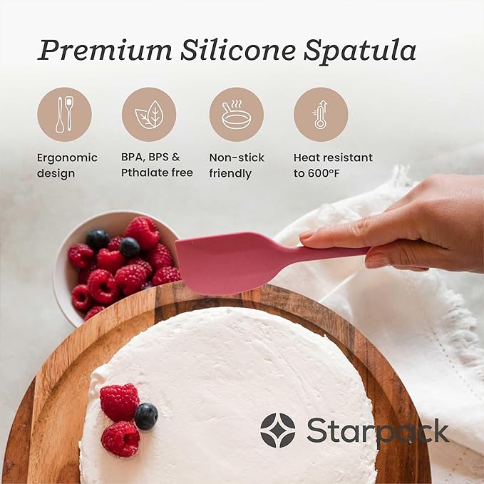 Starpack 'Scrape & Stir' Silicone Spatula (11 Inch) - 600째F Heat Resistant Spatula Set - Food Grade Kitchen Spatulas - LFGB Grade Nonstick Baking and Cooking Rubber Spatulas Set