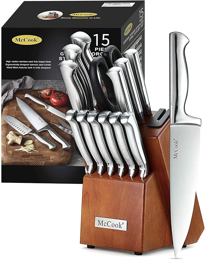 McCook짰 Knife Sets, German Stainless Steel Kitchen Knife Block Sets with Built-in Sharpener