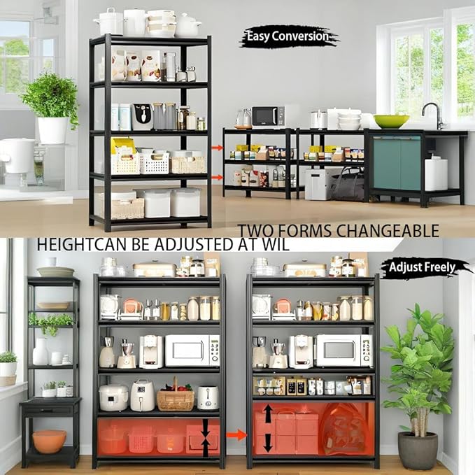 Storage Shelving Unit Heavy Duty Garage Shelves Metal Organizer Utility Rack for Kitchen Pantry Basement Pantry Warehouse Laundry 5 Tire 60" H x 28" W x 12" D 2000LBS
