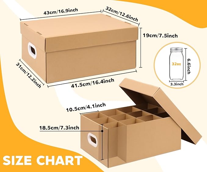3 Pack Canning Jar Storage Boxes, 32 oz Mason Jar Storage Boxes with Dividers, Mason Organizer with Handles
