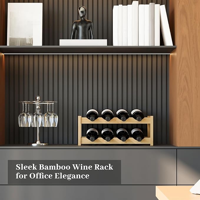 Wine Rack竊똁amboo Wine Storage Cabinet Shelf竊똂ountertop Wine Shelf- Freestanding Wine Holder for Kitchen & Pantry (Natural, 2-Tier)
