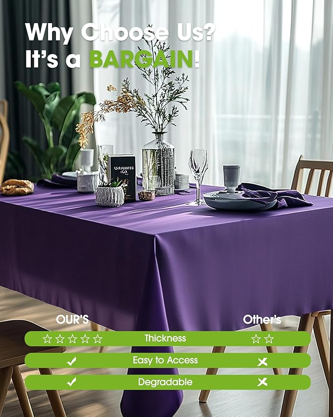 Pureegg Plastic Table Cloth Disposable 12 Pack, 54 x 108 Inch Table Cloths, Graduation Decorations Class of 2025, Graduation Party Tablecloths, Rectangle, Plastic Cover, Leakproof & Sturdy, Purple