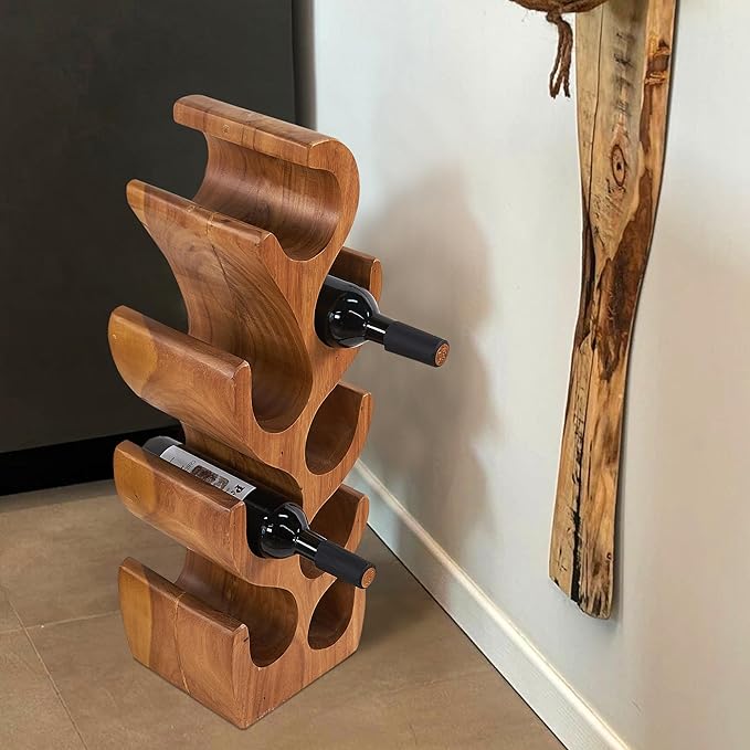 8 Bottle Wood Brown Wine Rack Tabletop Cabinet 27.5" Height Handmade Rustic Wooden Wine Rack Countertop Bottle Holder Stand Kitchen Cellar Storage Bar Corner Freestanding Home Christmas Decor