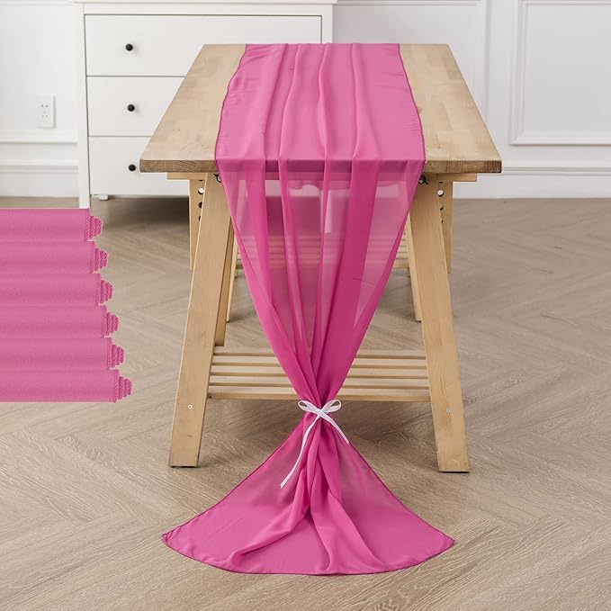 flohar 6Pack 9ft Chiffon Table Runner 14x108 Inch Sheer Romantic Table Runner for Wedding Birthday Party Bridal Shower Outdoor Decoration-Fuchsia