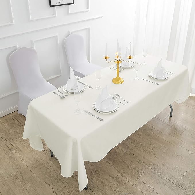 Cupuamon Rectangle Tablecloth 90x156 inch Washable Polyester Fabric Table Cloth for Wedding Party Dining Banquet Decoration（90x156, Ivory）