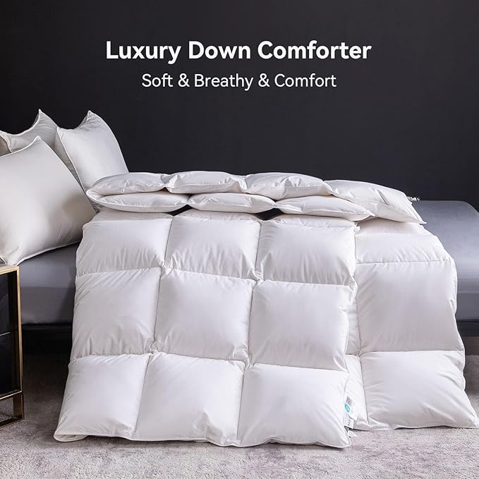 Feather Down Comforter Cal King Size,Hotel Style Bedding Comforter,750+ Fill Power,1200TC,100% Organic Cotton Fabric,All Season White Duvet Insert with 8 Corner Tabs