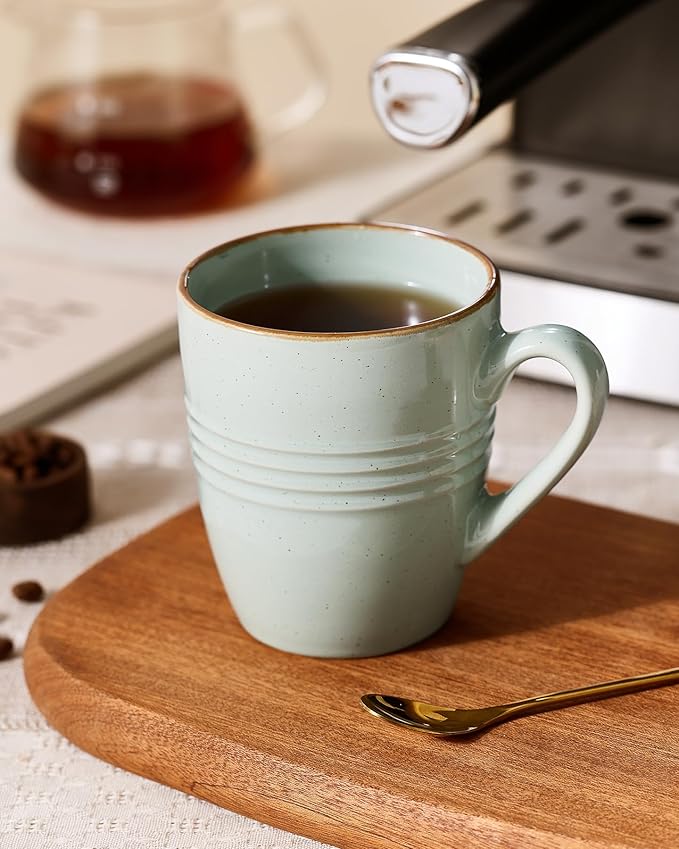 famiware Jupiter Coffee Mugs Set of 6, 14 OZ Coffee Mug, Microwave and Dishwasher Safe, Coffee Cups with Handle for Coffee, Tea, Cocoa, Milk, Light Green