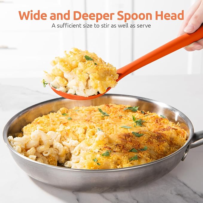 600쨘F Heat Resistant Silicone Spoons: U-Taste 13.3in Solid & Slotted Kitchen Cooking Spoon, Nonstick Long Rubber Utensil, Sturdy for Mixing, Serving, Stirring, Frying, Draining (Orange, 2PCS)