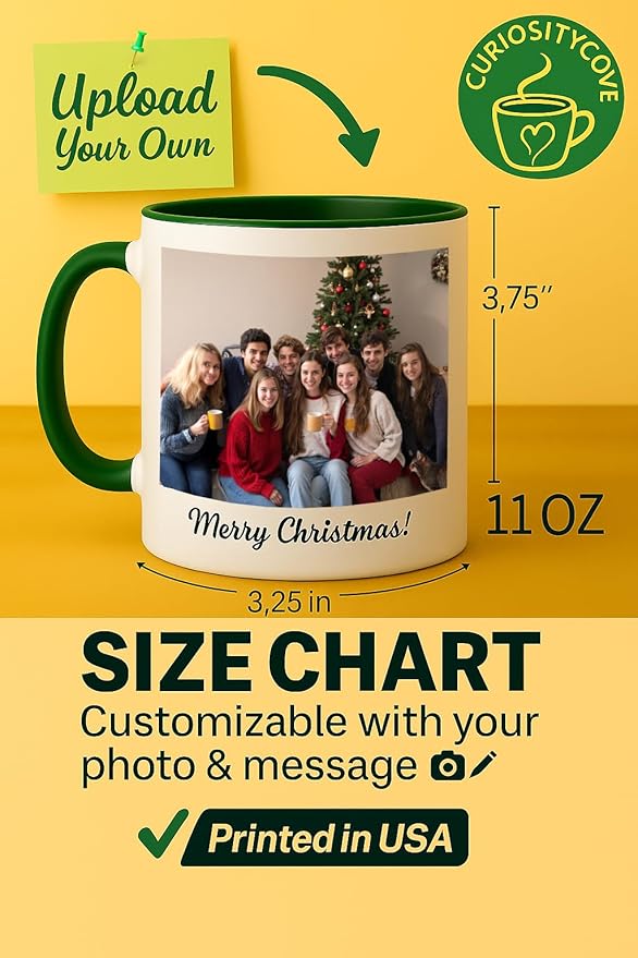 Personalized Coffee Mug | Custom Photo, Text, or Logo Cup (11oz, Forest Green Rim, Inner, and Handle) |Dishwasher & Microwave Safe |Unique Gift for Men & Women ?밫aza Personalizada