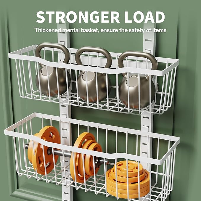 Over The Door Organizer竊?-Tier Over The Door Pantry Organizer with Adjustable Baskets竊똌etal Hanging Pantry Organizers and Storage for Kitchen, Back of Door Seasoning Rack (White)