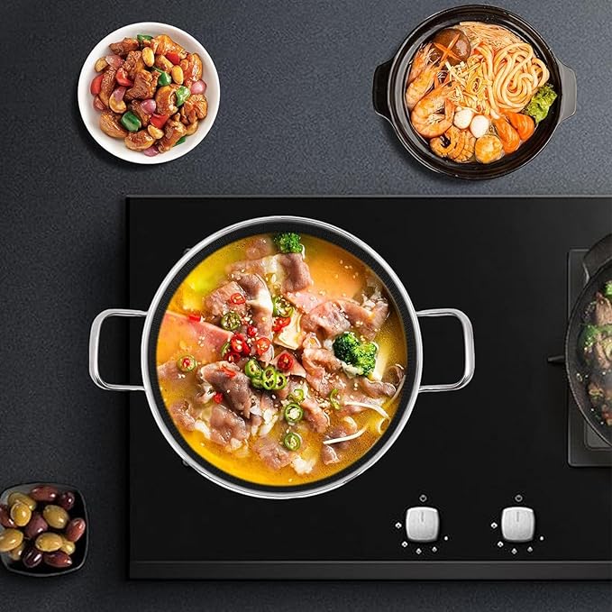 11 inch Wok Pan, 316 Stainless Steel Wok Pan with Dual Handle Nonstick Wok & Stir Fry Pan Skillets Cookware for Induction Cooker Gas Stove, Dishwasher and Oven Safe (28cm/11inch)