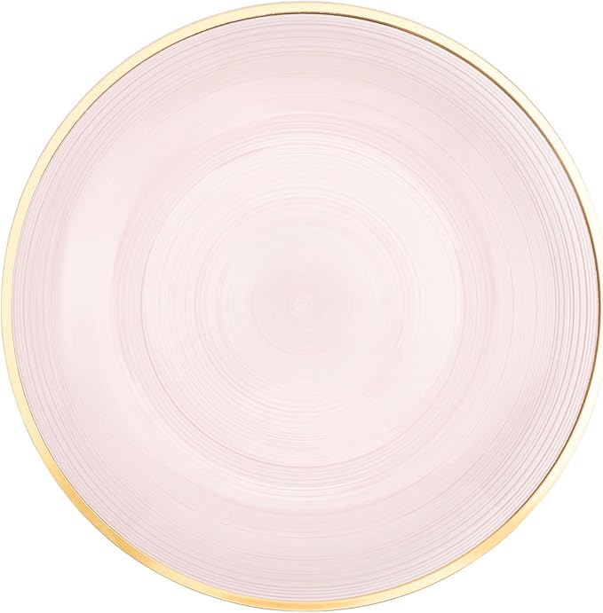 PLASTICPRO 32 Pieces Crystal Design Plastic Plates Combo Pack 7 inch and 10 inch Gold Rim Elegant Disposable Plates, Transparent Pink