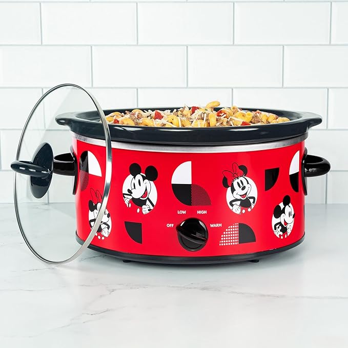 Uncanny Brands Disney Mickey and Minnie Mouse 5-Quart Slow Cooker ??Officially Licensed, Removable Stoneware, Adjustable Temperature, Easy-Clean Design