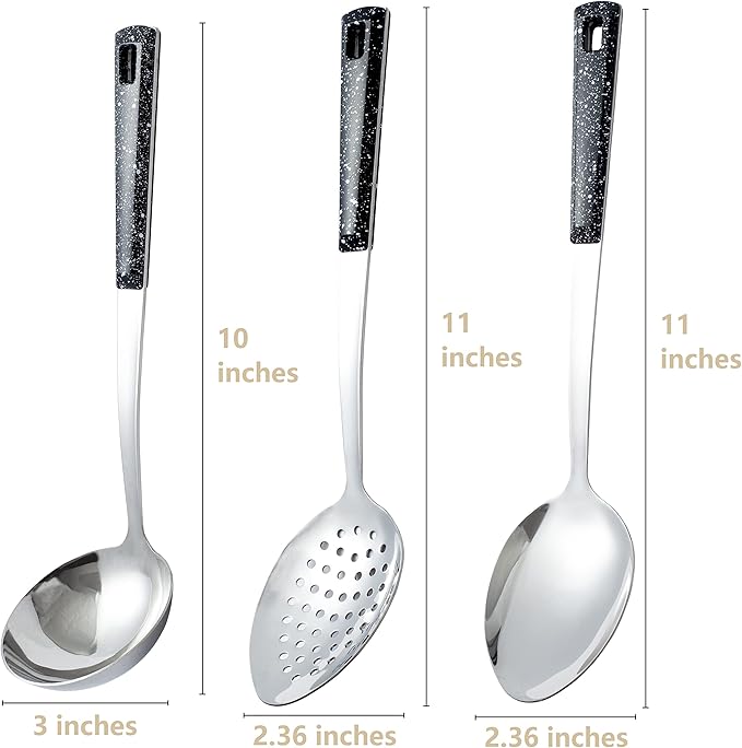 3-Piece,Stainless Steel Serving Spoons Set with Slotted Spoon, Serving Spoon and Perforated Spoons, soup ladle,kitchen cooking utensils set