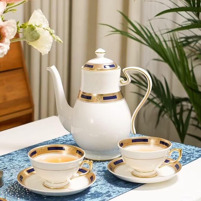 Aynsley Empress Athens 2-Piece Bone China Teacup with Saucer - 6oz Cup, 5.9-inch Saucer, 24K Gold Hand-Painted Relief Design - Elegant Luxury Gift Set