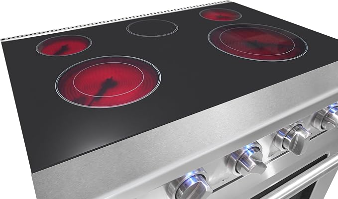 KOSTCH 30 inch Professional Electric Range with 5 Heating Elements Cooktop, 4.55 Cu. Ft. Convection Oven Capacity, Smooth Glass Top, in Stainless Steel, KOS-30RE06H (Red)