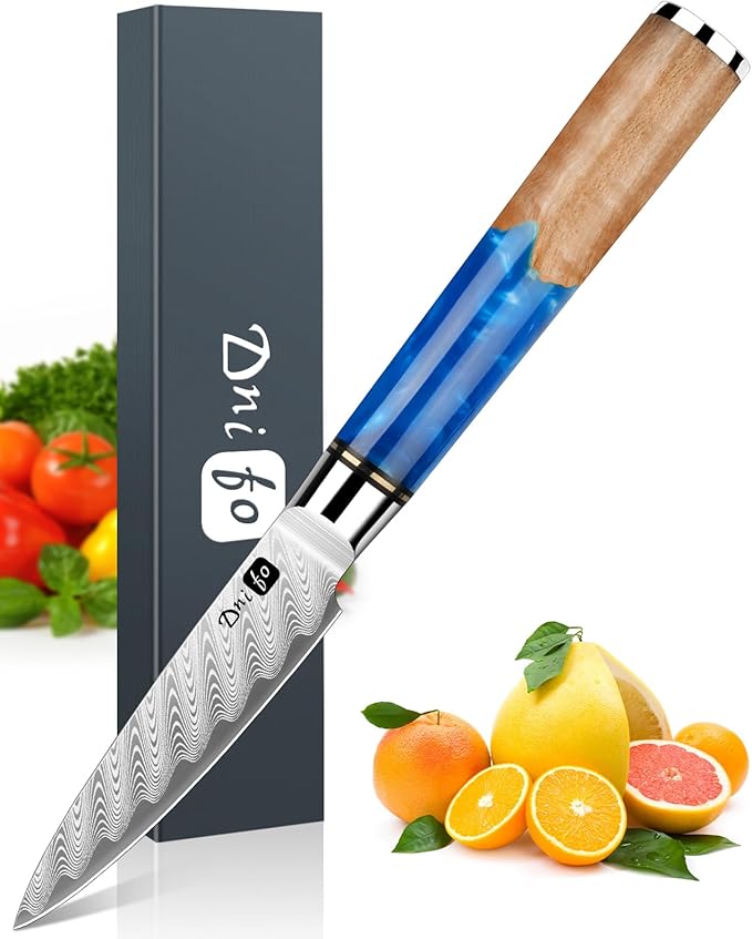 Classic Paring Knife 3.5 Inch, Japanese VG10 Steel Damascus Fruit Knife, Sharp Small Kitchen Knife with Gift Box and Resin Wood Handle,Ideal Birthday Gift for Men and Women