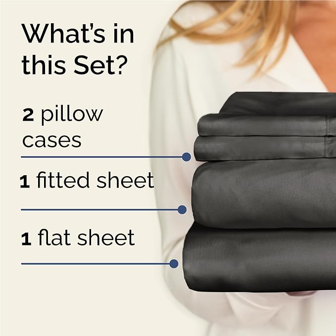 Twin XL 4 Piece Sheet Set - Cooling & Breathable Bed Sheets - Hotel Luxury Bed Sheets for Women, Men, Kids & Teens - Bedding w/Deep Pockets & Easy Fit - Soft & Wrinkle Free - Twin XL Charcoal Sheets