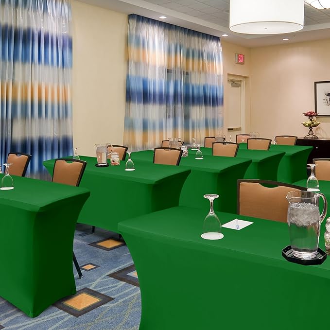 Enjoyidea Stretch Table Cover for 6 Foot Rectangle Tables-6 Pack Green Spandex Fitted Tablecloth-Elastic 6ft Christmas Tablecloths for Party, Vendor Booth Display, Banquet Buffet, Craft Trade Show