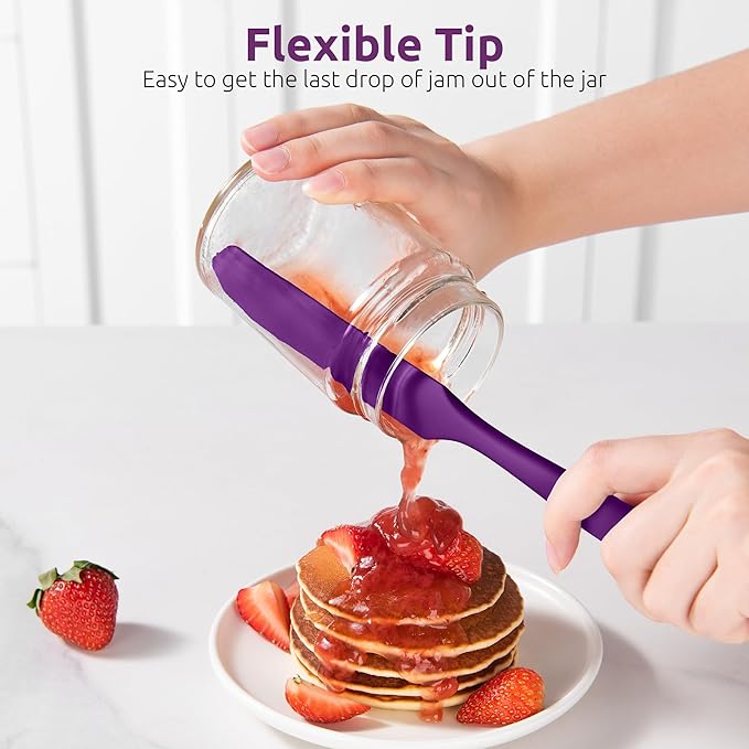 U-Taste Skinny Silicone Jar Spatula: 600쨘F Heat-Resistant Food-Grade 10in Long Narrow Sourdough Stirring Stick, Seamless Flexible Peanut Butter Spreader for Scraping Icing Bread Cream, Jam (Purple)