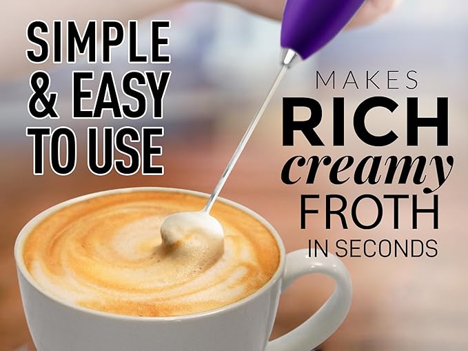 Zulay Kitchen Milk Frother Handheld Electric Whisk with AA Duracell Batteries ??Durable Drink Mixer for Coffee, Lattes, Cappuccinos & More - Purple