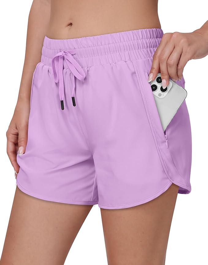 Women's 5" Running Shorts Quick Dry Sporty Athletic Gym Workout Shorts with Zipper Pockets Liner