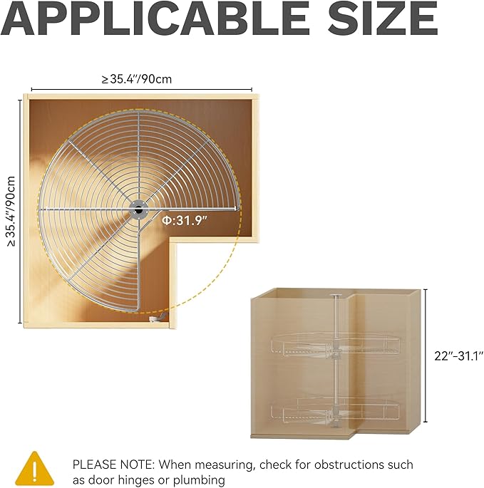 DWVO 31??Kidney 2-Tier Lazy Susan ??Telescoping Mount Corner Cabinet Organizer with Pie-Shelf Design, for Bathroom,Kitchen Cabinet Blind Corners (Chrome, 270째 Adjustable)