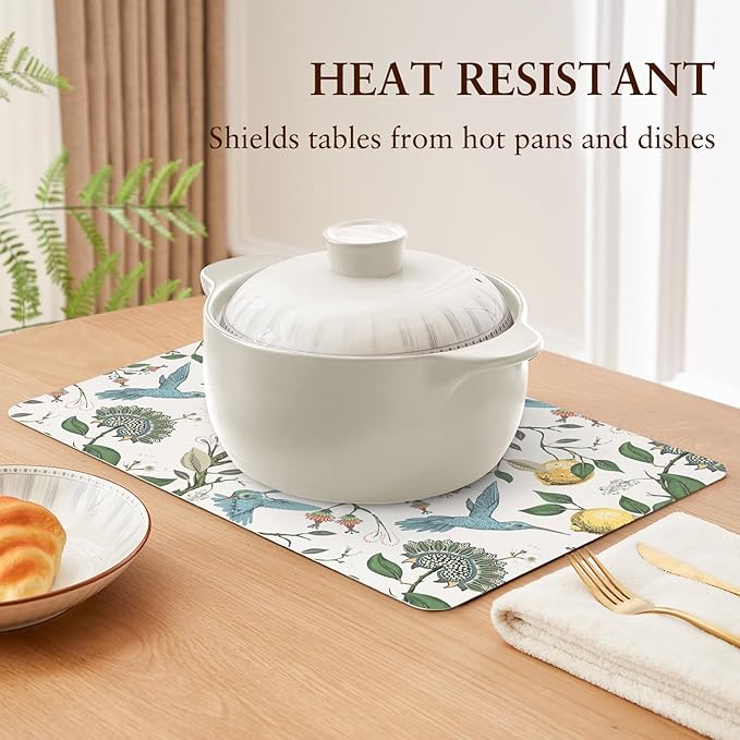QIYI Placemats Set of 6, 12x18 Inch Faux Leather Place Mats for Kitchen Dinning, Heat Resistant Anti Slip Birds Table Mats, Waterproof Wipeable Washable Placemat Party Table D챕cor, Vintage Lemon Trees