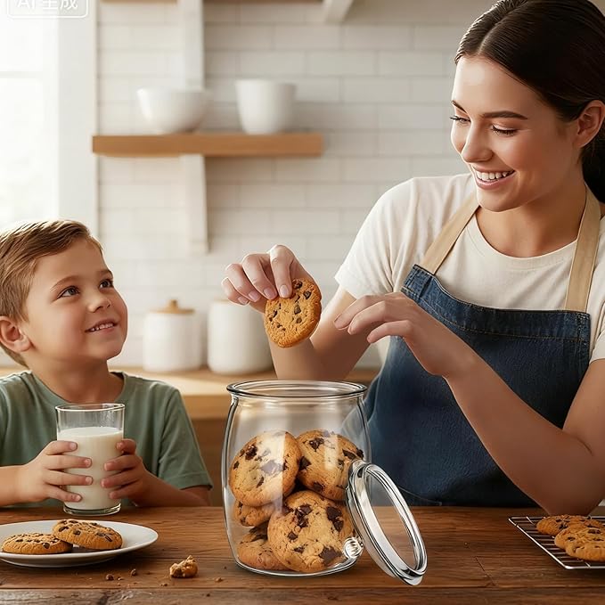 4 Pcs Candy Jars with Lids,Plastic Cookie Storage Jar Airtight Food Storage Containers Includes 4 Spoons + Label Stickers & Pen, 2.2L Clear Apothecary Jars for Kitchen Counter
