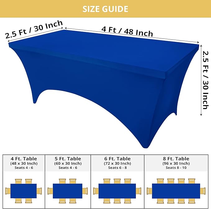 Utopia Kitchen Spandex Tablecloth 2 Pack [4FT, Royal Blue] Tight, Fitted, Washable and Wrinkle Resistant Stretch Table Cloth Rectangle Cover for Trade Show, Weddings & Parties [48Lx30Wx30H Inch]