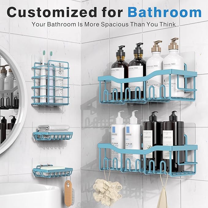 EUDELE 5-Pack Rustproof Stainless Steel Shower Caddy ??No Drill Adhesive Bathroom Organizer with Large Capacity, Spacious Shower Shelves for Inside Shower, Kitchen & Home Decor Storage-XL Size