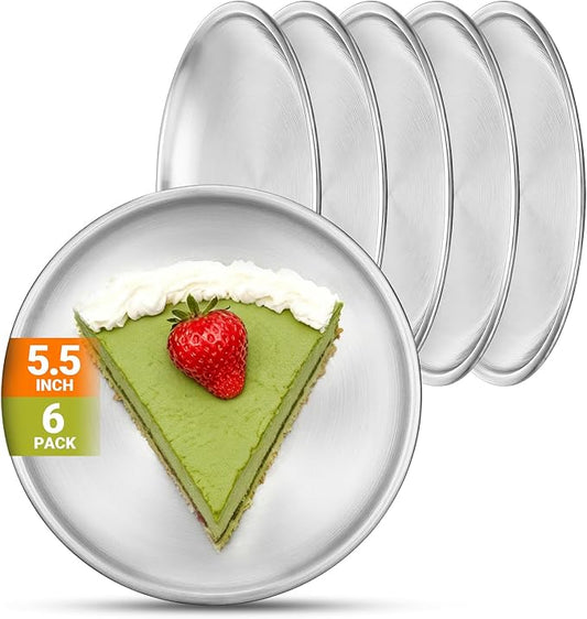 Stainless Steel Plates, 6 Pack 5.5 inch Mini 201 Metal Food Serving Plate Set, Reusable Snack Eating Dishes Round Shatterproof Silver Brushed Finish Dishes for BBQ Dinner Oven Dishwasher Safe