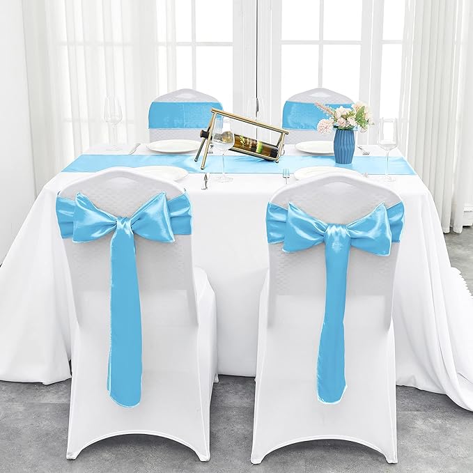 4-Pack Blue Satin Table Runner 12 x 108 Inch Long Bright and Smooth Silk Fabric Table Runner for Wedding Banquet Birthday Party Decoration