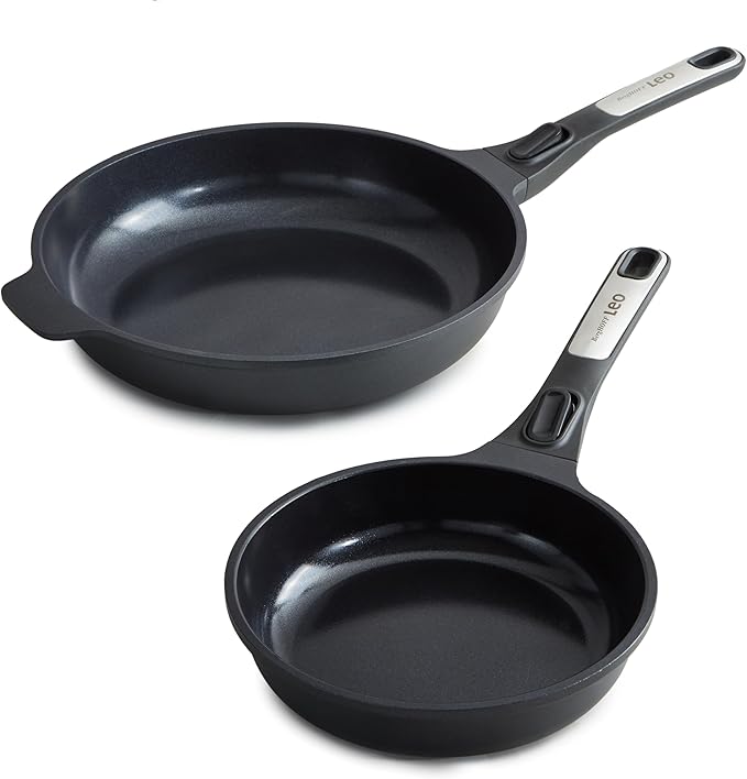 Berghoff Phantom 2Pc Nonstick Ceramic Frying Pan Set Detachable Handle Recycled Cast Aluminum CeraGreen Non-toxic Coating Induction Pan Oven-to-table Cookware Full Disk